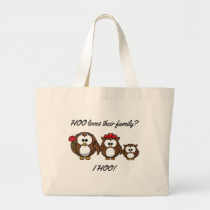 Cute Little Owl Family Large Tote Bag