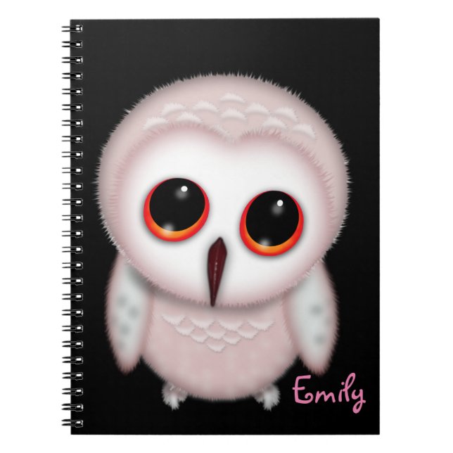 Cute Little Owl Illustration Personalised Notebook (Front)