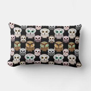 Cute Little Owls Illustrated Art Pattern Lumbar Cushion