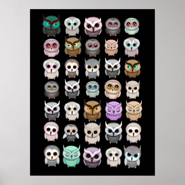 Cute Little Owls Illustrations Poster (Front)