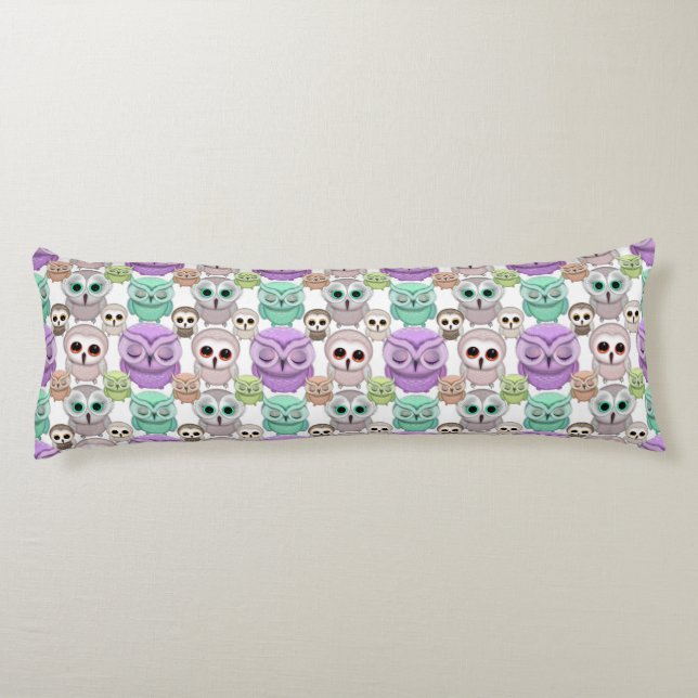 Cute Little Owls in Pastel Colours Body Cushion (Back)