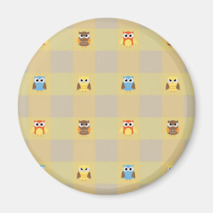 Cute Little Owls on Tan and Yellow Background Magnet