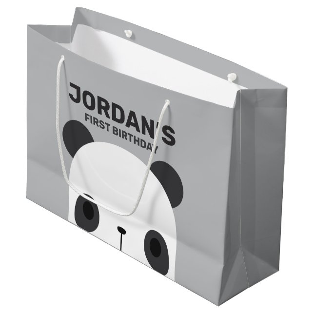 Cute Little Panda Bear Birthday Large Gift Bag (Front Angled)
