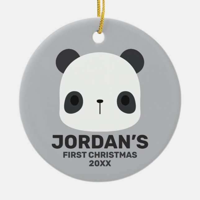 Cute Little Panda Bear with Personalised Name Ceramic Tree Decoration (Front)