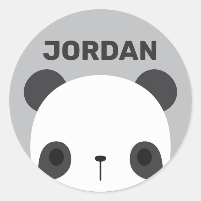 Cute Little Panda Bear with Personalised Name Classic Round Sticker (Front)