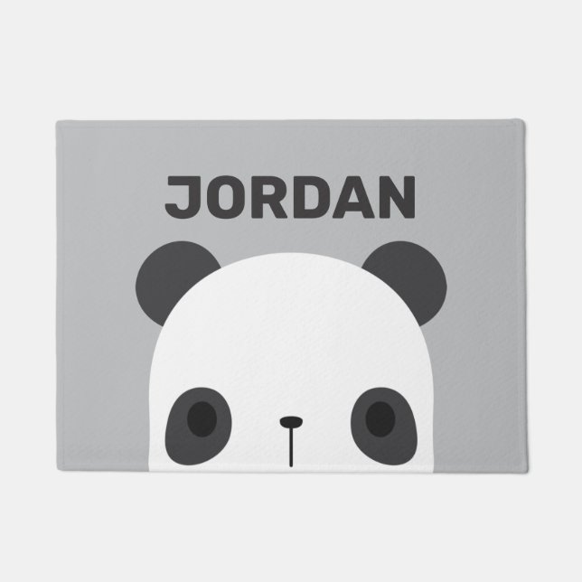 Cute Little Panda Bear with Personalised Name Doormat (Front)