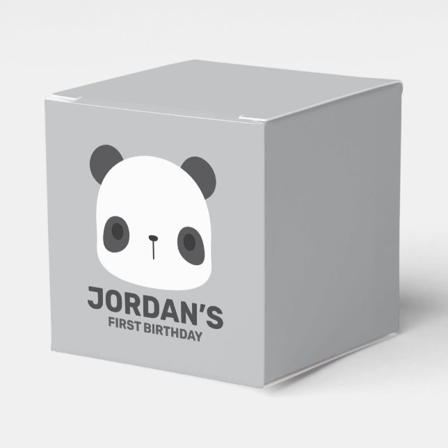 Cute Little Panda Bear with Personalised Name Favour Box (Front Side)