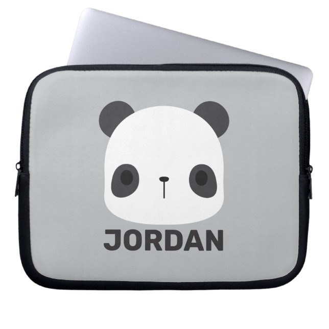 Cute Little Panda Bear with Personalised Name Laptop Sleeve (Front)