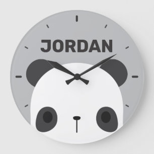 Cute Little Panda Bear with Personalised Name Larg Large Clock