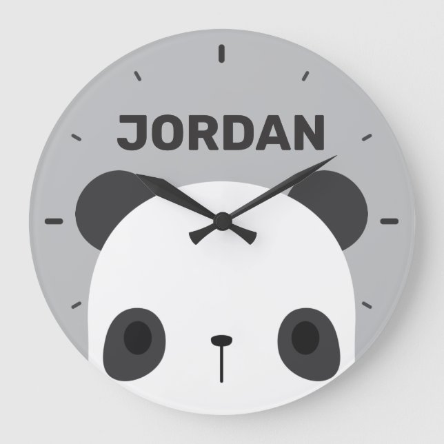 Cute Little Panda Bear with Personalised Name Large Clock (Front)