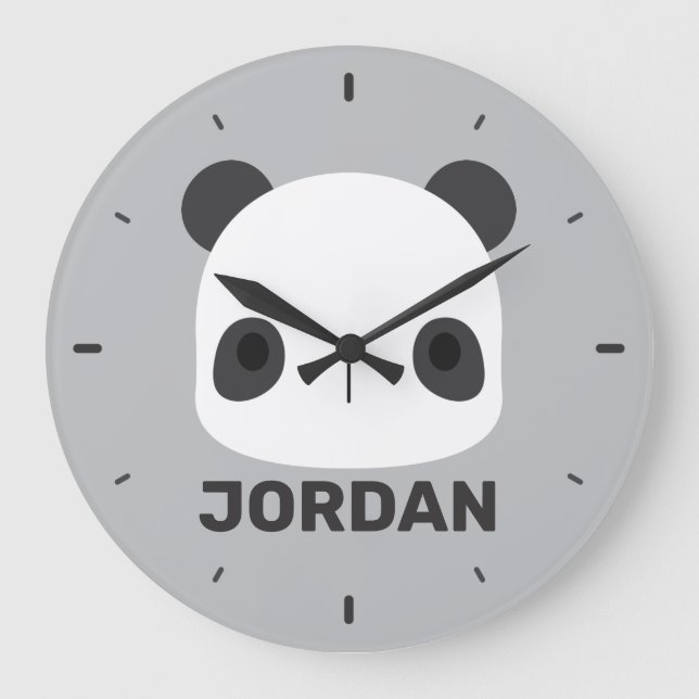 Cute Little Panda Bear with Personalised Name Large Clock (Front)