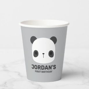 Cute Little Panda Bear with Personalised Name Paper Cups