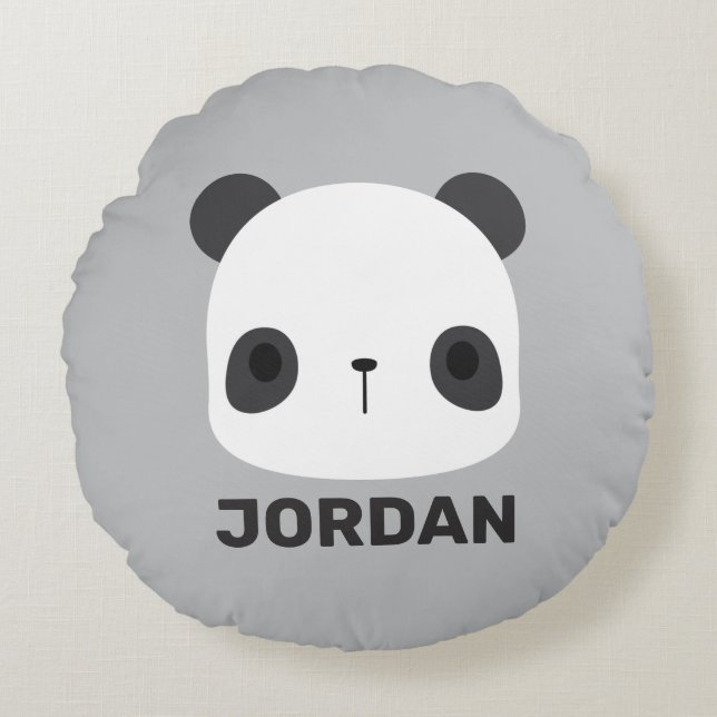 Cute Little Panda Bear with Personalised Name Round Cushion (Front)