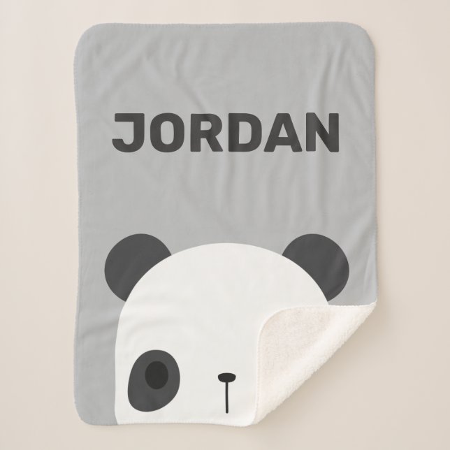 Cute Little Panda Bear with Personalised Name Sherpa Blanket (Front)
