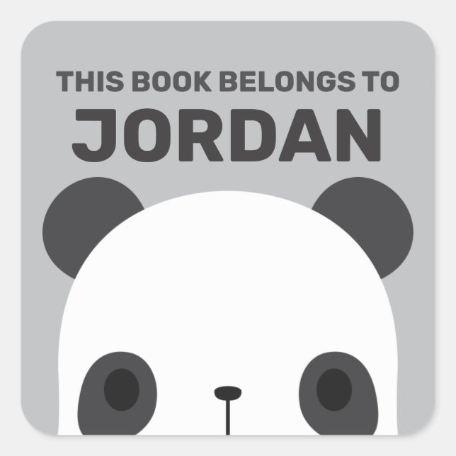 Cute Little Panda Bear with Personalised Name Square Sticker (Front)
