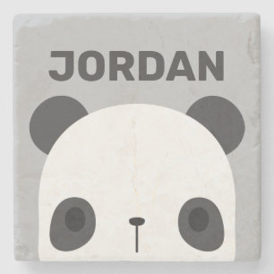 Cute Little Panda Bear with Personalised Name  Stone Coaster