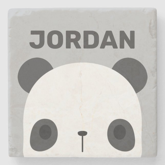 Cute Little Panda Bear with Personalised Name  Stone Coaster (Front)