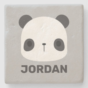 Cute Little Panda Bear with Personalised Name Stone Coaster