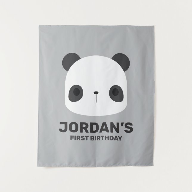 Cute Little Panda Bear with Personalised Name Tapestry (Front)