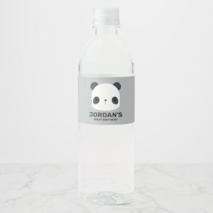 Cute Little Panda Bear with Personalised Name Water Bottle Label