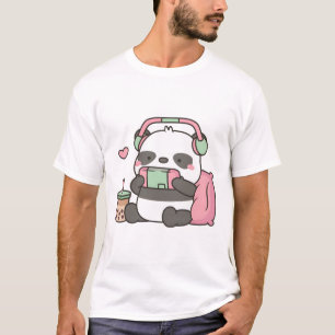 Cute Little Panda Gamer With Headphones T-Shirt
