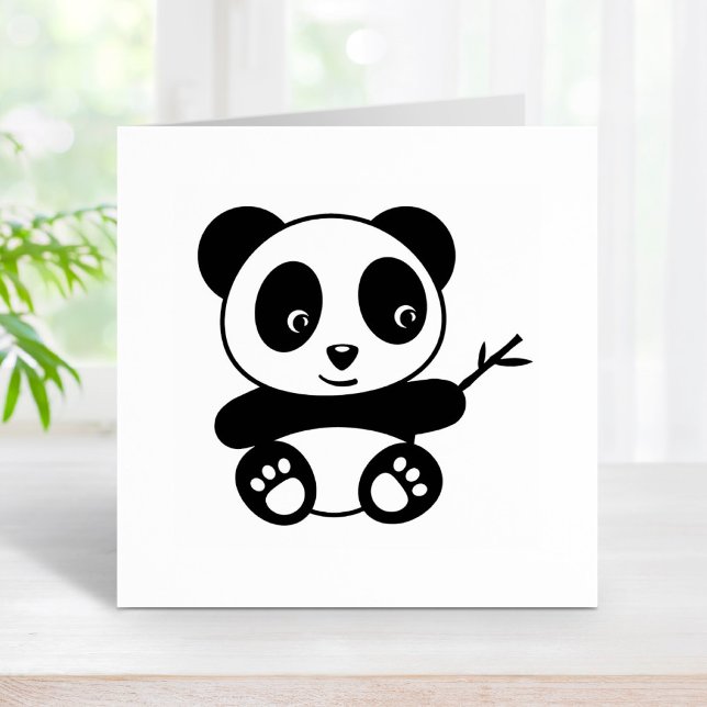 Cute Little Panda Holding a Bamboo Stick Rubber Stamp (Creator Uploaded)
