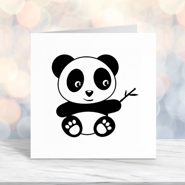 Cute Little Panda Holding a Bamboo Stick Self-inking Stamp (Creator Uploaded)