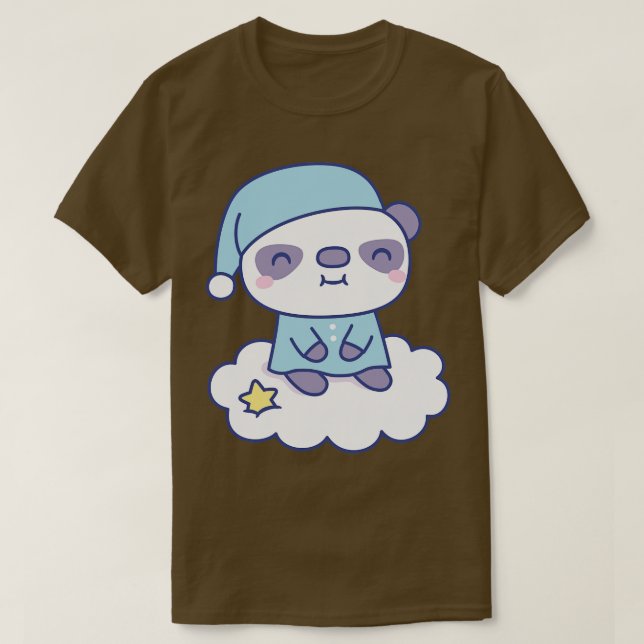 Cute Little Panda In Pyjamas On Cloud T-Shirt (Design Front)