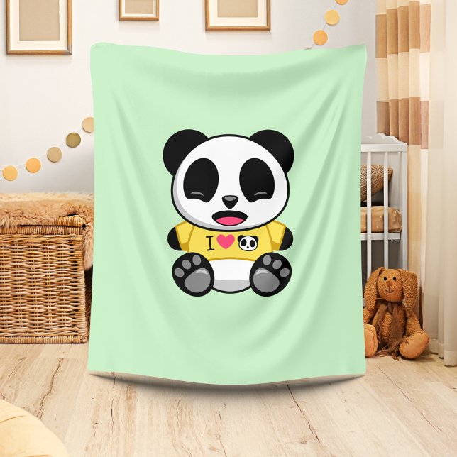 Cute Little Panda In Yellow T-shirt on Green Fleece Blanket (Creator Uploaded)