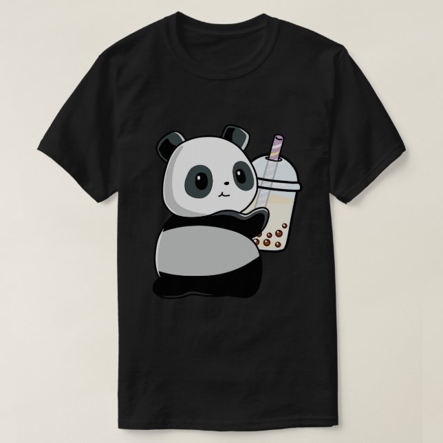 Cute Little Panda Loves Boba 1 T-Shirt (Design Front)