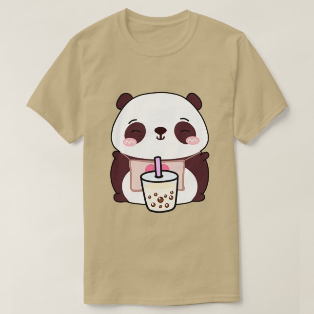 Cute Little Panda Loves Boba T-Shirt (Design Front)