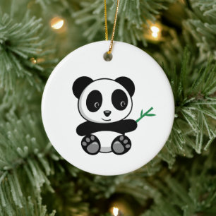 Cute Little Panda with a Bamboo Stick Ceramic Tree Decoration
