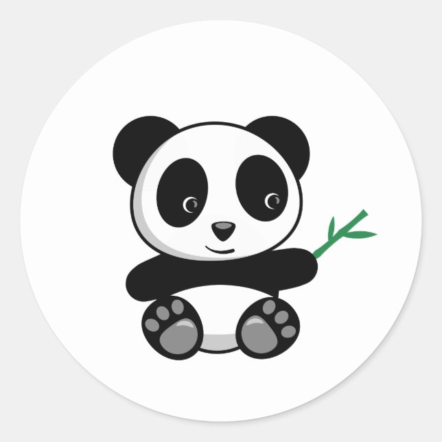 Cute Little Panda with a Bamboo Stick Classic Round Sticker (Front)