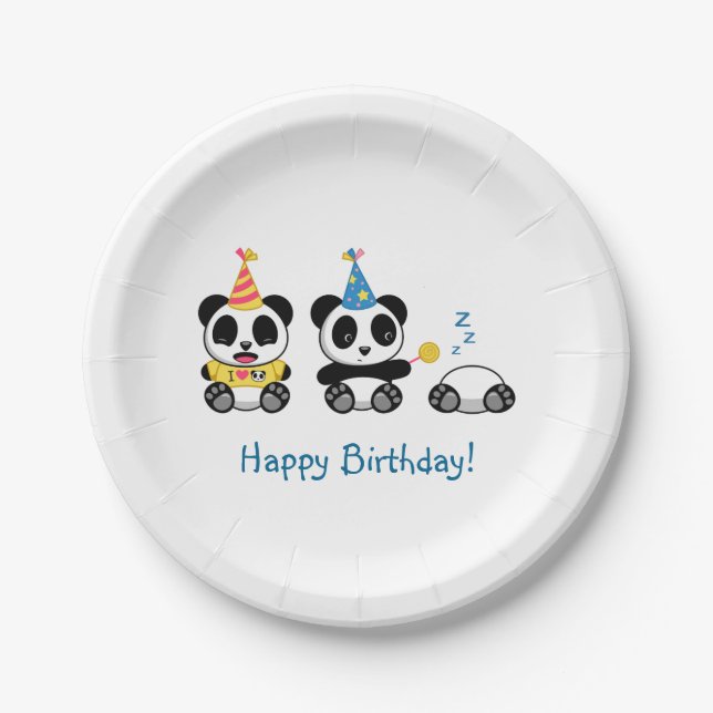 Cute Little Pandas Birthday Paper Plate (Front)