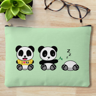 Cute Little Pandas on Green Accessory Pouch