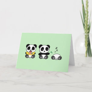 Cute Little Pandas on Green Blank Card