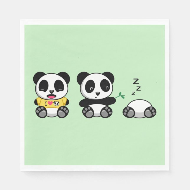 Cute Little Pandas on Green Napkin (Front)