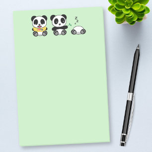 Cute Little Pandas on Green Post-it Notes