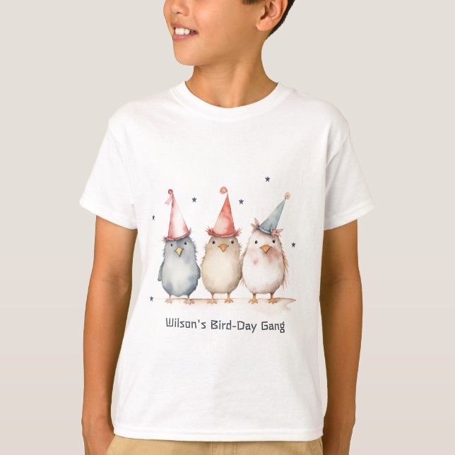 Cute Little Party Birds Any Age Kids Birthday T-Shirt (Front)