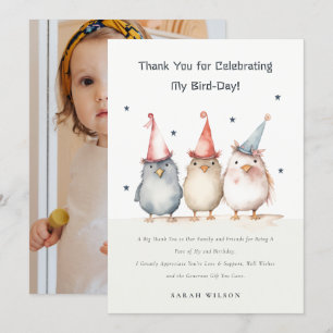 Cute Little Party Birds Kids Birthday Custom Photo Thank You Card