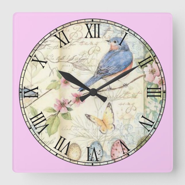 Cute Little Pastel Blue Bird Square Wall Clock (Front)