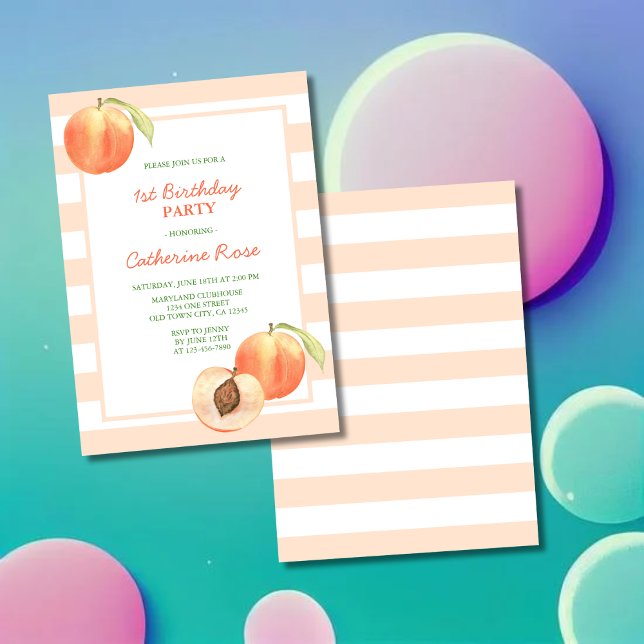 Cute Little Peach Stripes Girl Birthday Invitation (Creator Uploaded)