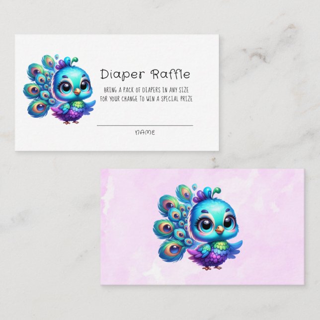 Cute Little Peacock Baby Shower Diaper Raffle Business Card (Front/Back)