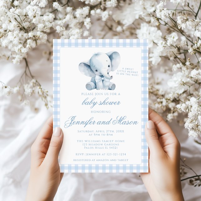 Cute Little Peanut Blue Elephant Baby Boy Shower Invitation (Creator Uploaded)