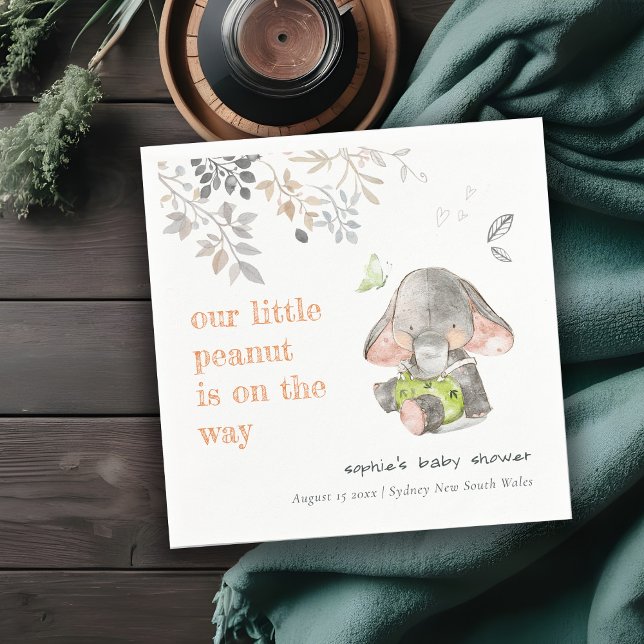 Cute Little Peanut Elephant Foliage Baby Shower Napkin (Creator Uploaded)