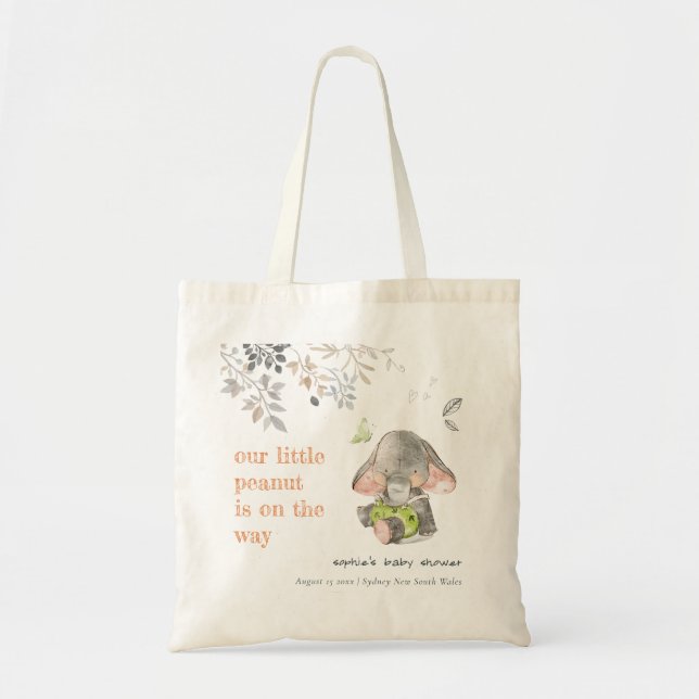 Cute Little Peanut Elephant Foliage Baby Shower Tote Bag (Front)