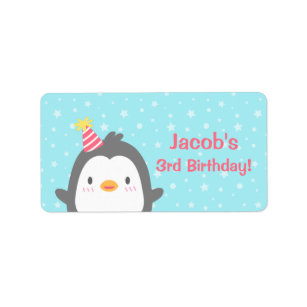 Cute Little Penguin Birthday Party Favour Labels