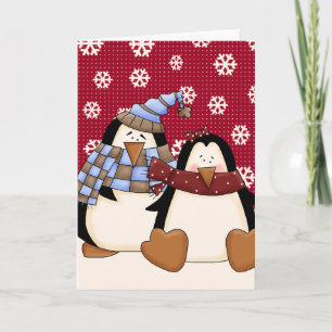 Cute Little Penguin Couple Holiday Card