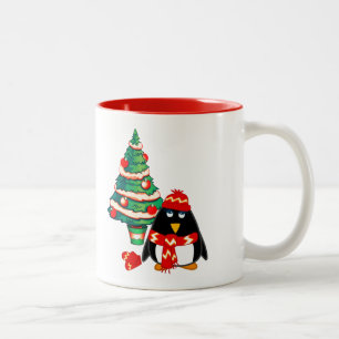 Cute Little Penguin   Custom Name Christmas Gift Two-Tone Coffee Mug