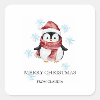 Cute Little Penguin Personalised Christmas Gift Square Sticker